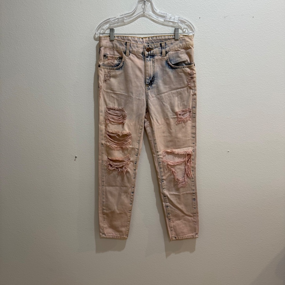Carmar Lily Pink Acid Wash Distressed High Rise Tapered Jeans D11 2216 Womens 27